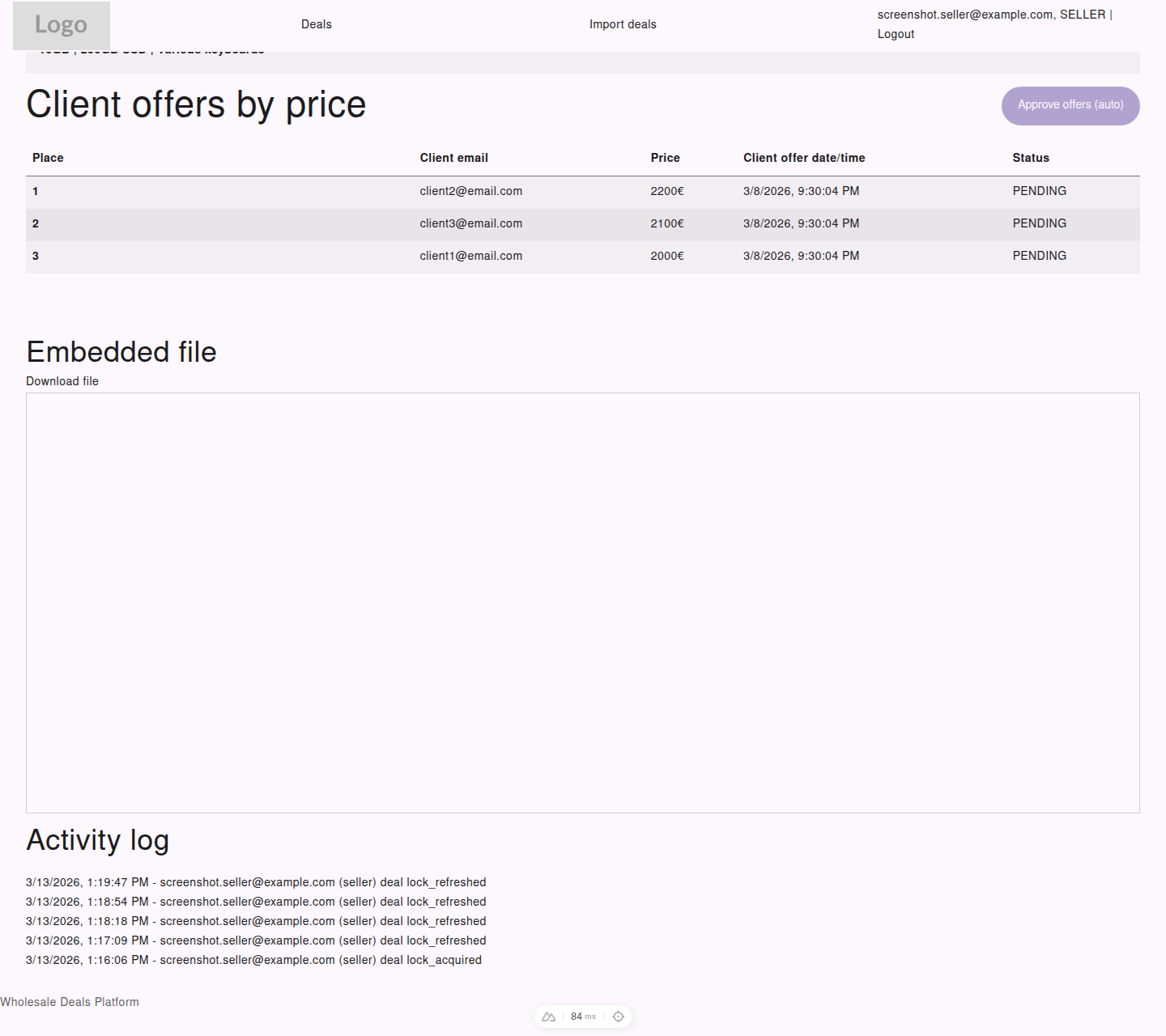 Seller deal activity log