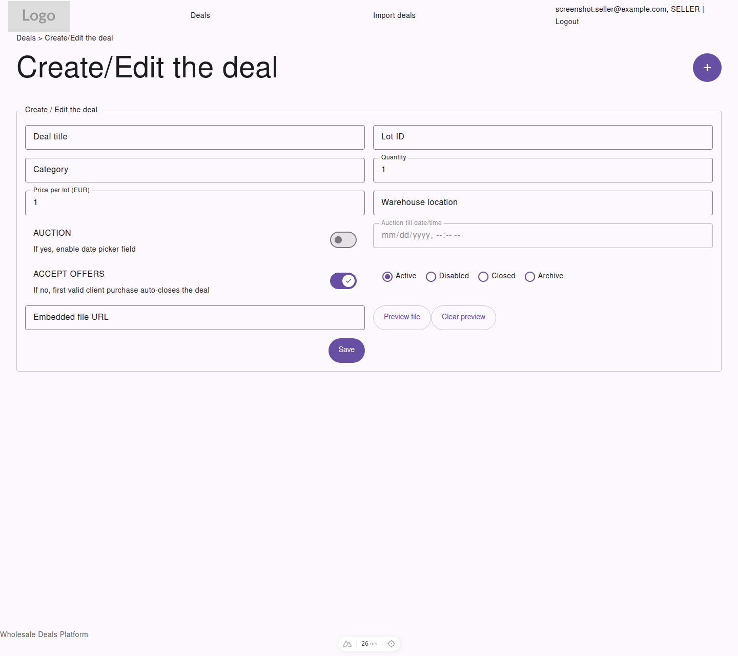 Seller create deal form