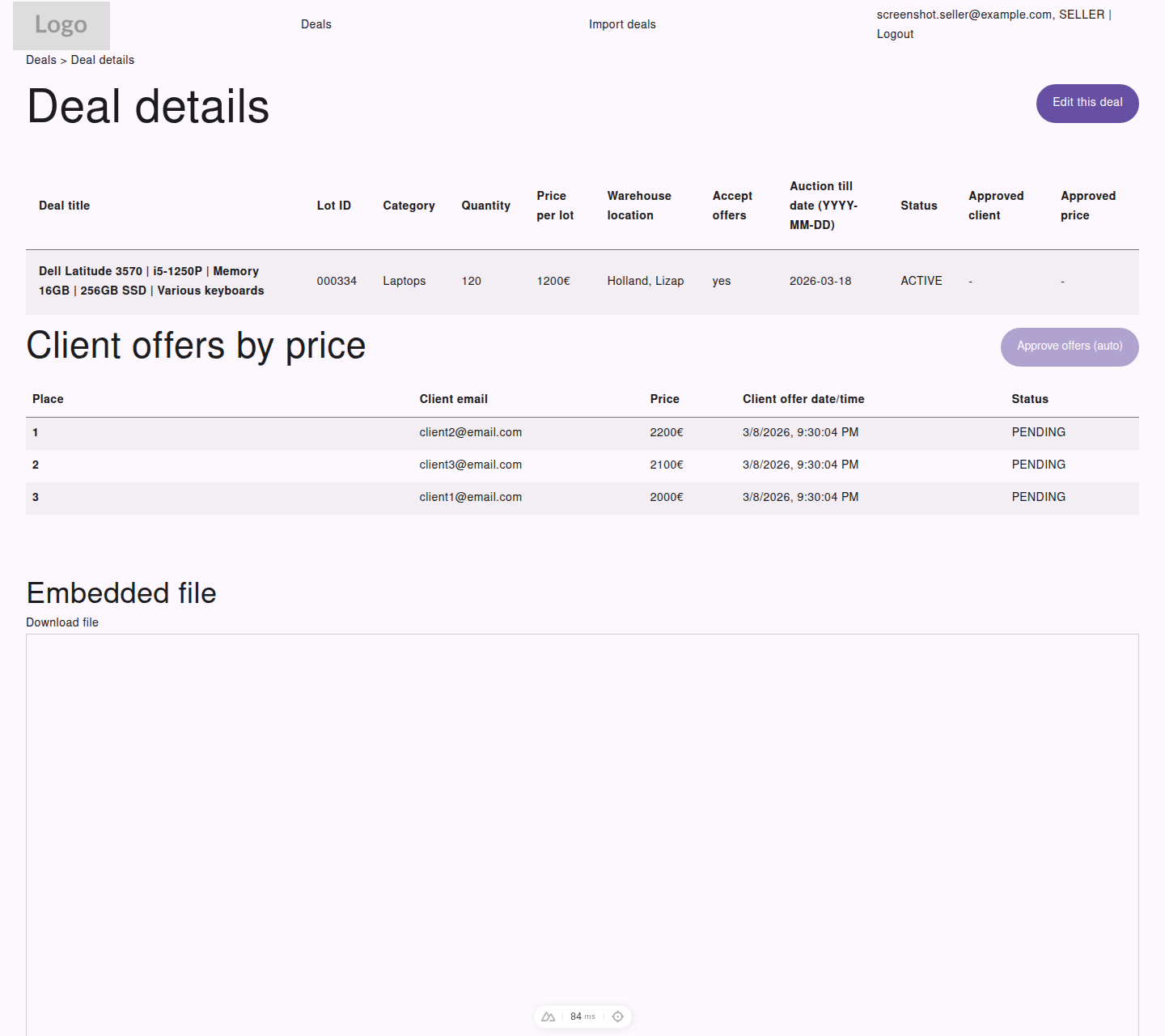 Seller deal insights with ranked offers