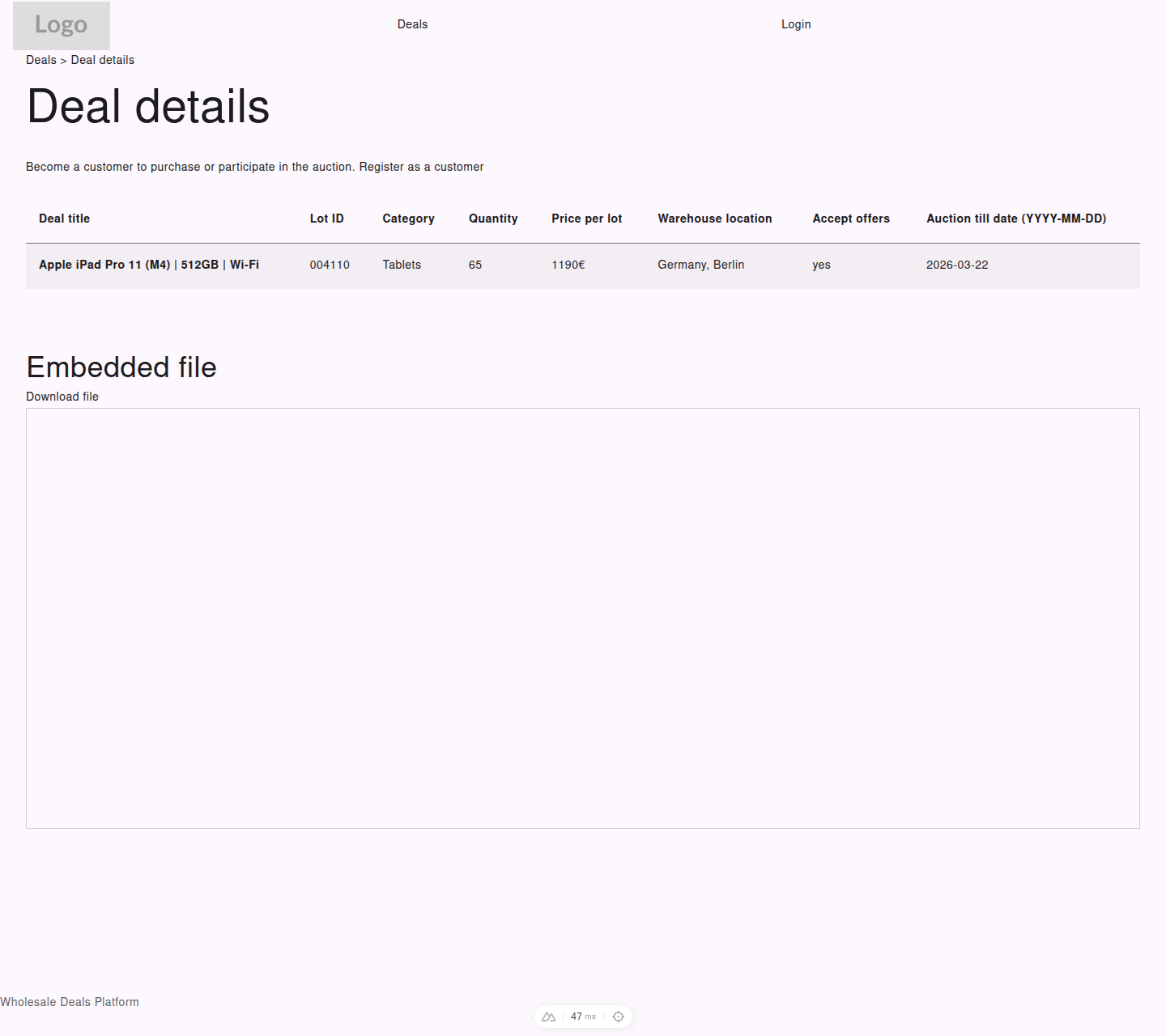 Visitor deal details page